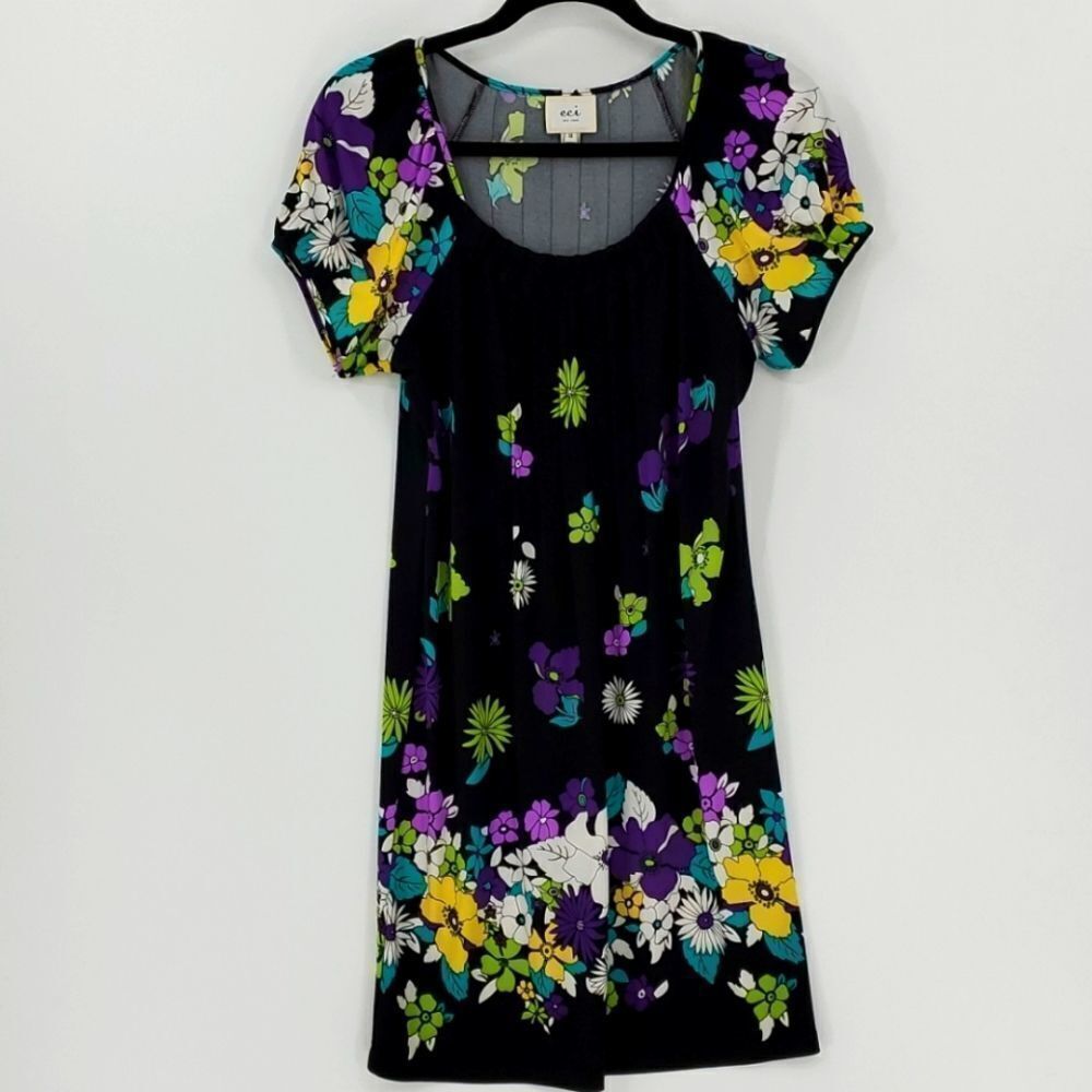 ECI, black dress, floral‎ design. Size 10..casual comfortable. Housedress